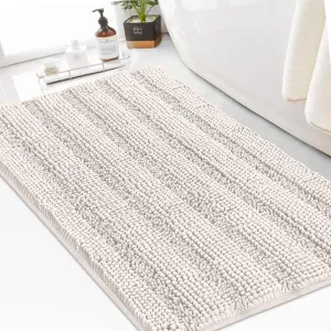 Turquoize Chenille Bath Rugs Shaggy Non Slip Mat for Bathroom 24 x 36 Ivory Extra Soft and Absorbent Area Rug