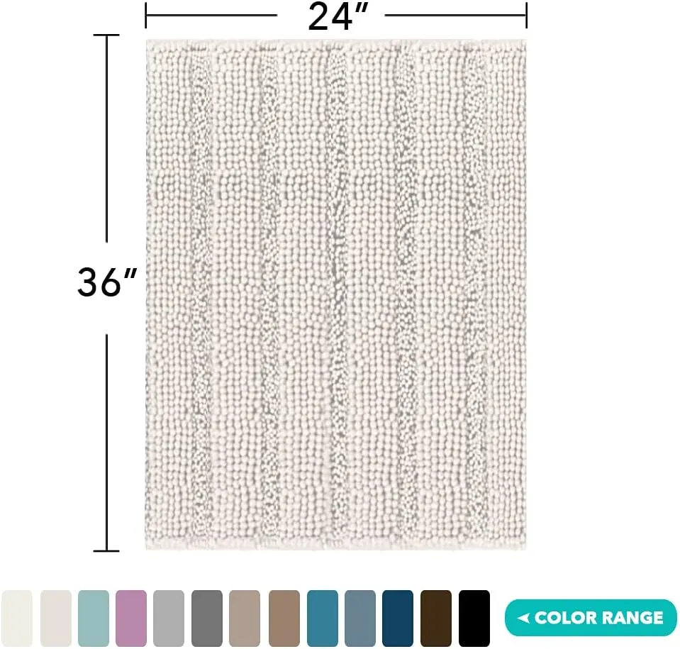 Turquoize Chenille Bath Rugs Shaggy Non Slip Mat for Bathroom 24 x 36 Ivory Extra Soft and Absorbent Area Rug