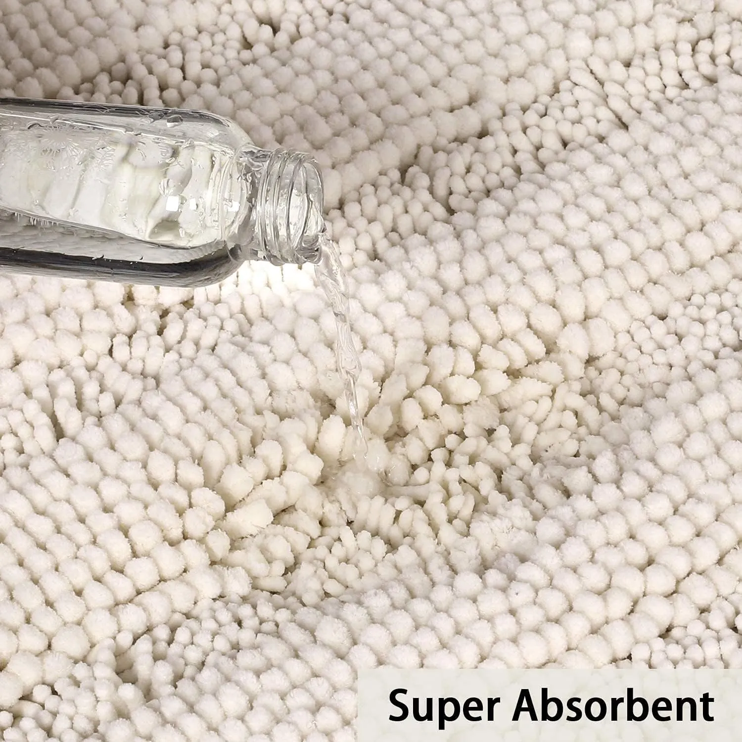 Turquoize Chenille Bath Rugs Shaggy Non Slip Mat for Bathroom 24 x 36 Ivory Extra Soft and Absorbent Area Rug