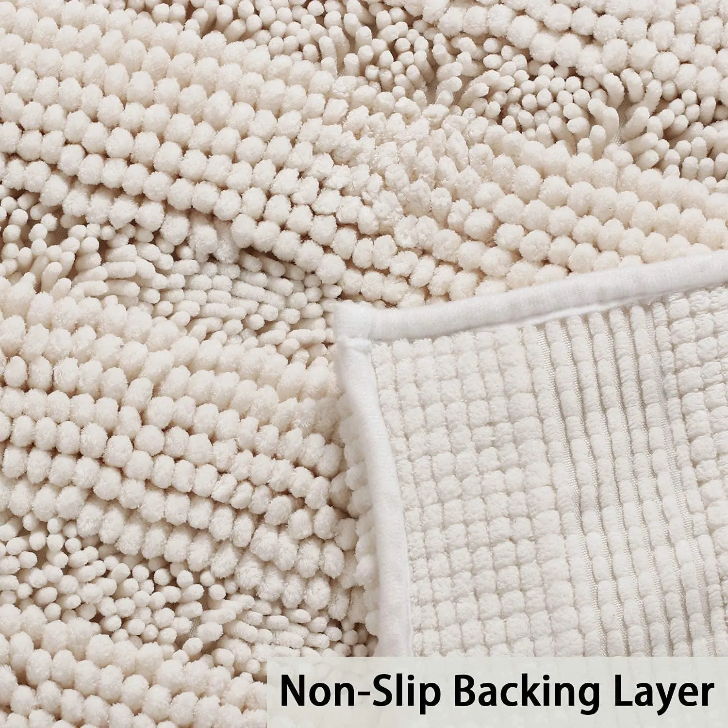 Turquoize Chenille Bath Rugs Shaggy Non Slip Mat for Bathroom 24 x 36 Ivory Extra Soft and Absorbent Area Rug