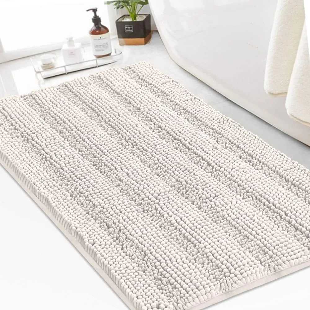 Turquoize Chenille Bath Rugs Shaggy Non Slip Mat for Bathroom 24 x 36 Ivory Extra Soft and Absorbent Area Rug