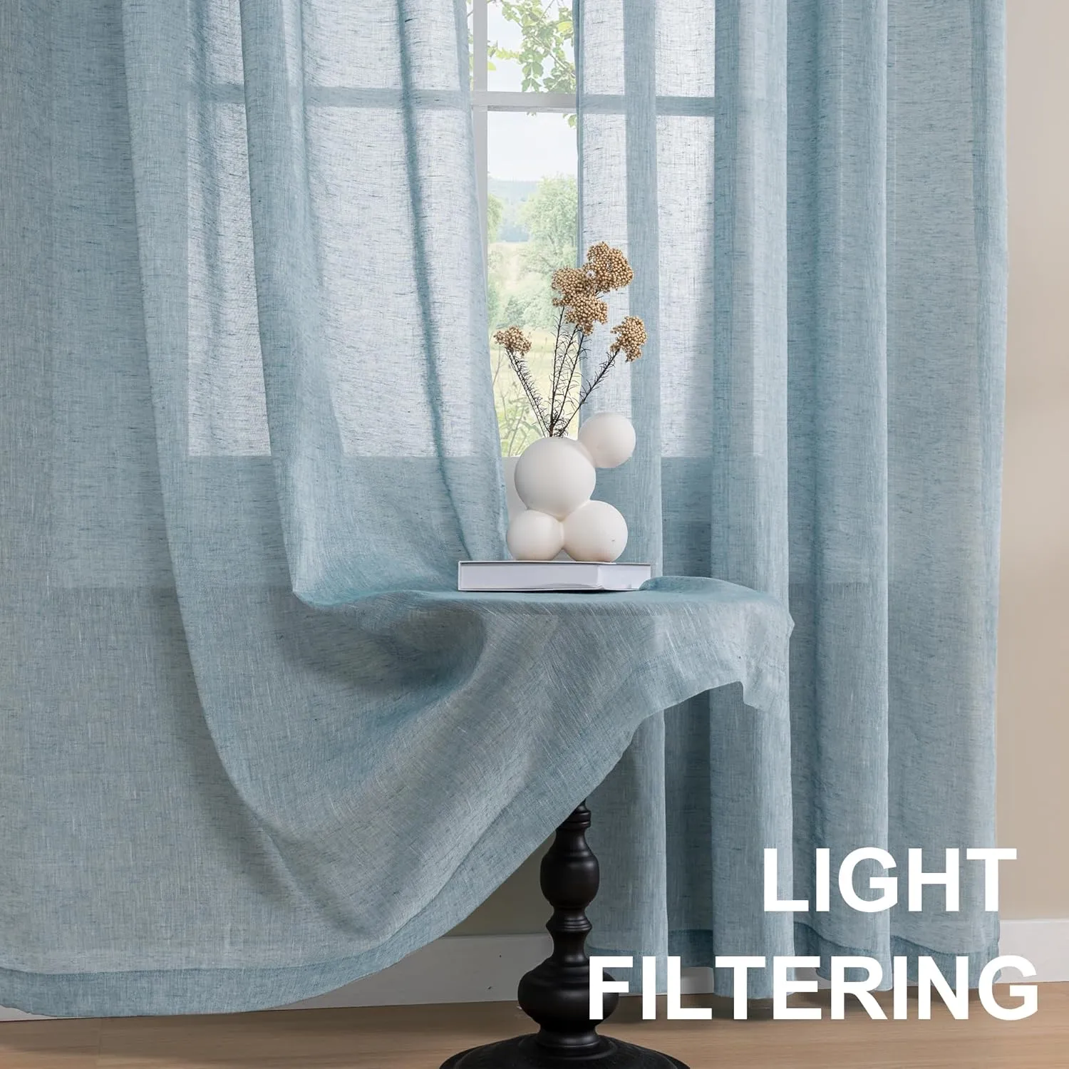 Turquoize Linen Sheer Curtains for Bedroom 63 Inch Length Natural Linen Blended Curtains Rod Pocket Light Filtering Burlap Curtain Linen Window Treatments Panels/Drapes, Privacy Assured, Teal