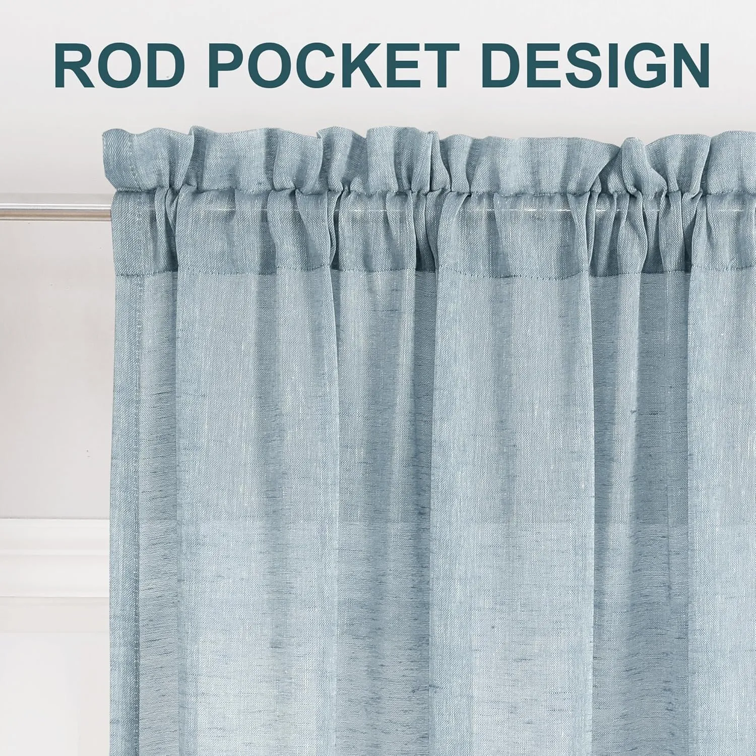 Turquoize Linen Sheer Curtains for Bedroom 63 Inch Length Natural Linen Blended Curtains Rod Pocket Light Filtering Burlap Curtain Linen Window Treatments Panels/Drapes, Privacy Assured, Teal