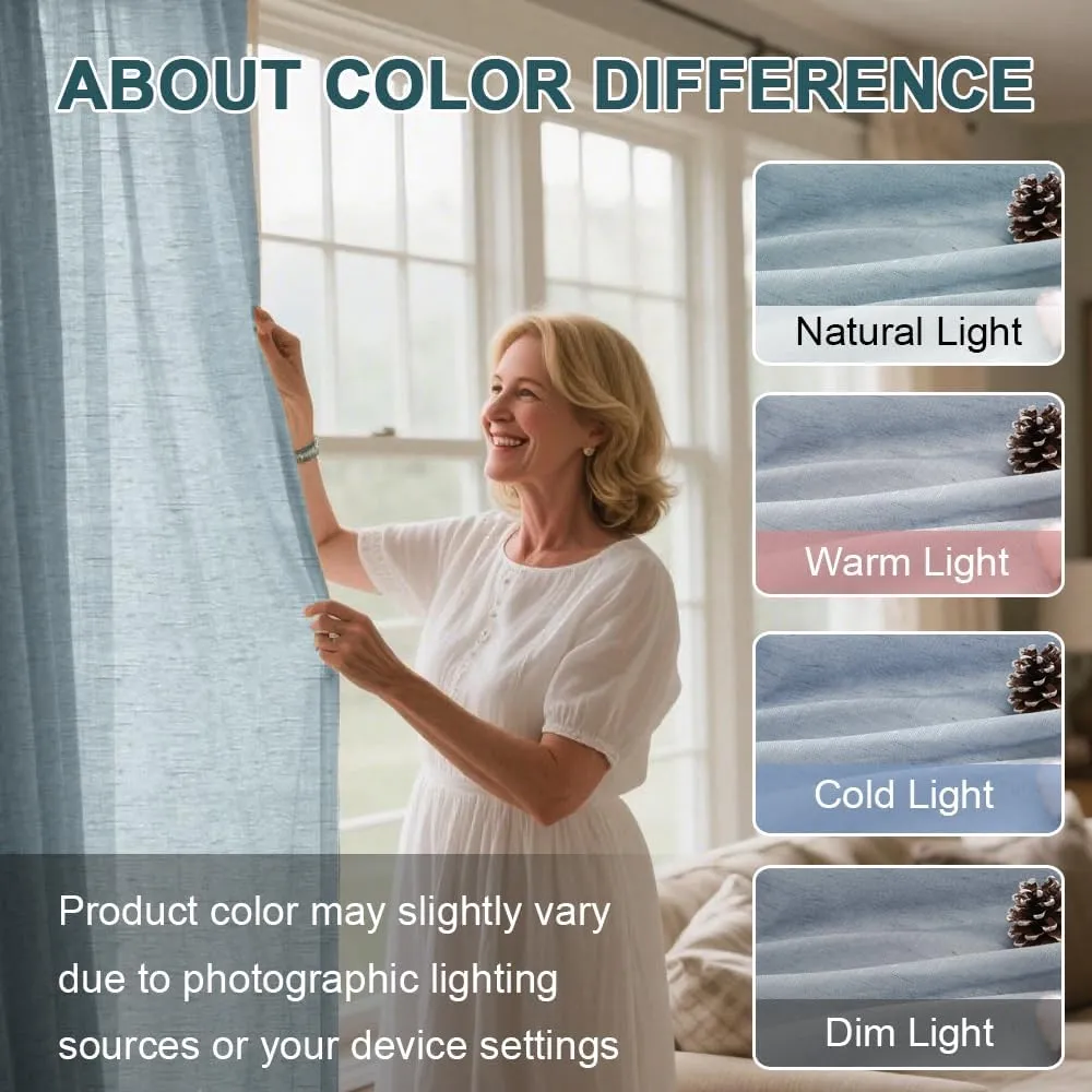 Turquoize Linen Sheer Curtains for Bedroom 63 Inch Length Natural Linen Blended Curtains Rod Pocket Light Filtering Burlap Curtain Linen Window Treatments Panels/Drapes, Privacy Assured, Teal