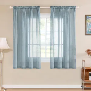 Turquoize Linen Sheer Curtains for Bedroom 63 Inch Length Natural Linen Blended Curtains Rod Pocket Light Filtering Burlap Curtain Linen Window Treatments Panels/Drapes, Privacy Assured, Teal