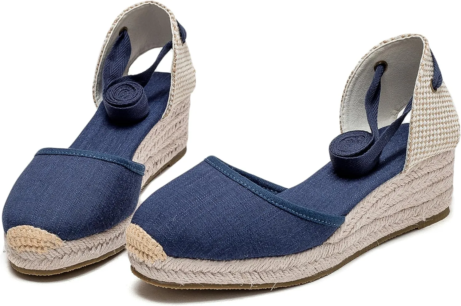 U-lite Womens Platform Wedge Sandals Espadrilles Closed Toe Ankle Strap Lace Up Ankle-Tie Strap Classic Espadrille Heel