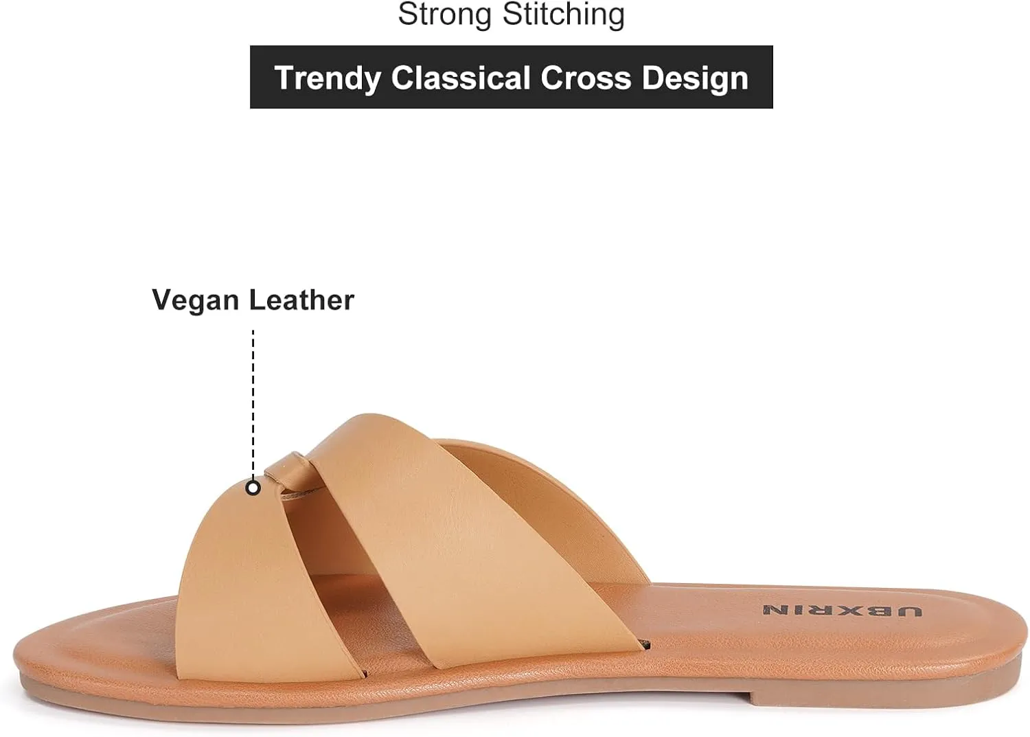 UBXRIN Womens Minimalist Memory Foam Comfortable Slide Sandals Summer Casual Soft Leather Flat Slippers