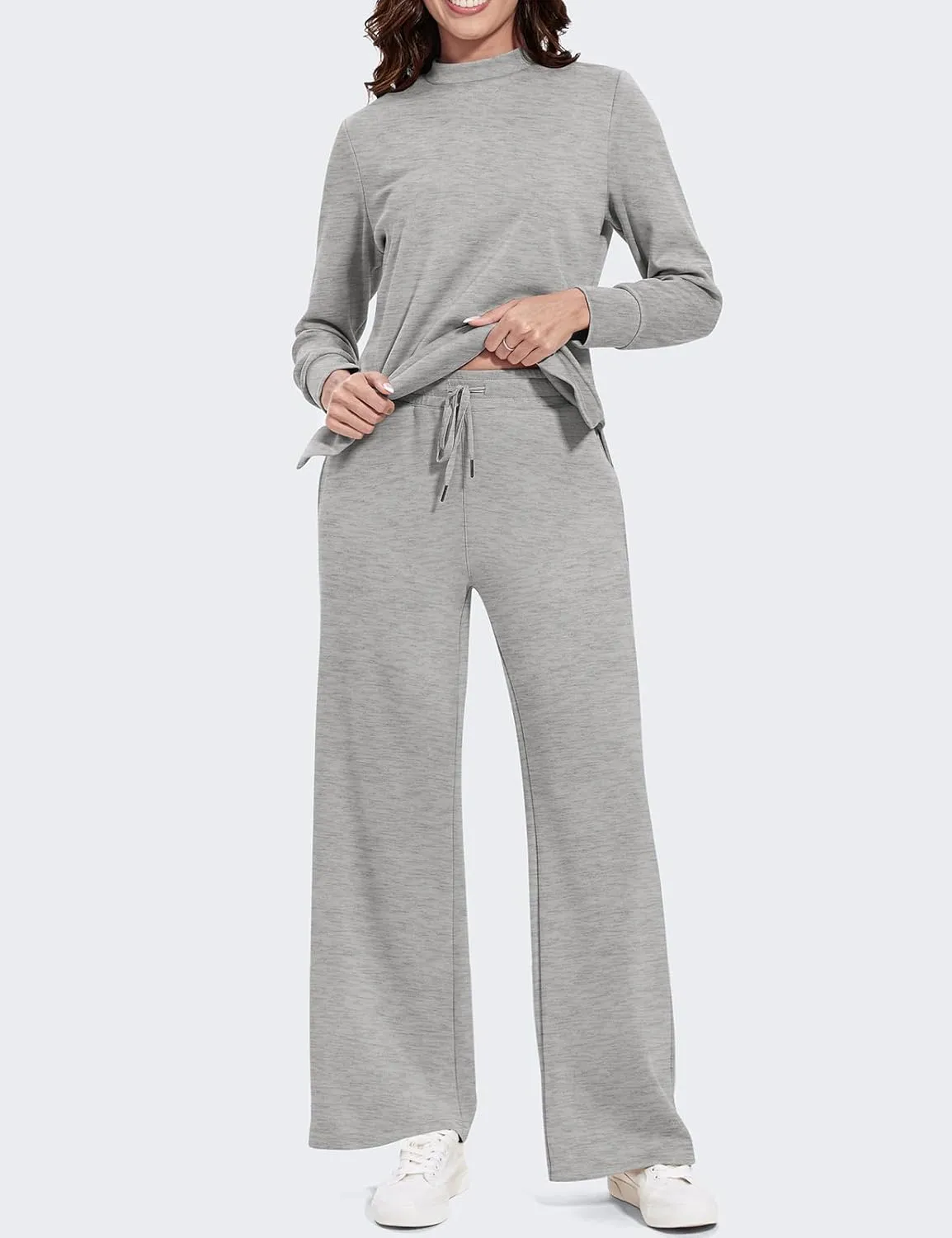 UEU Women's 2 Piece Outfits Lounge Sets Fall Long Sleeve Sweatsuits Wide Leg Pants Travel Casual Matching Tracksuit Clothes