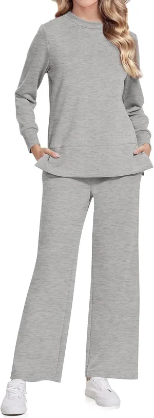 UEU Women's 2 Piece Outfits Lounge Sets Fall Long Sleeve Sweatsuits Wide Leg Pants Travel Casual Matching Tracksuit Clothes