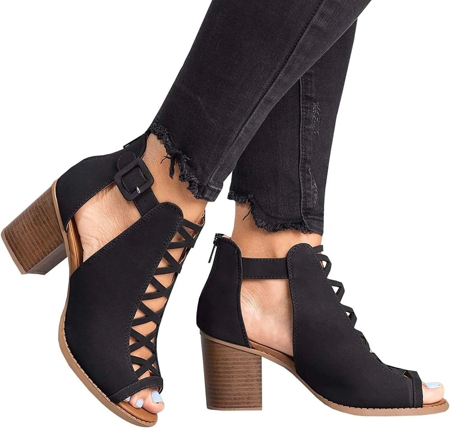 UOQAPRE Chunky Heeled Sandals for Womens Bohemian Cutout Open Toe Summer Block Womens Heeled Party Dress Sandals