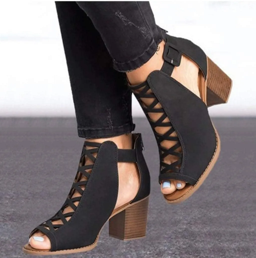 UOQAPRE Chunky Heeled Sandals for Womens Bohemian Cutout Open Toe Summer Block Womens Heeled Party Dress Sandals