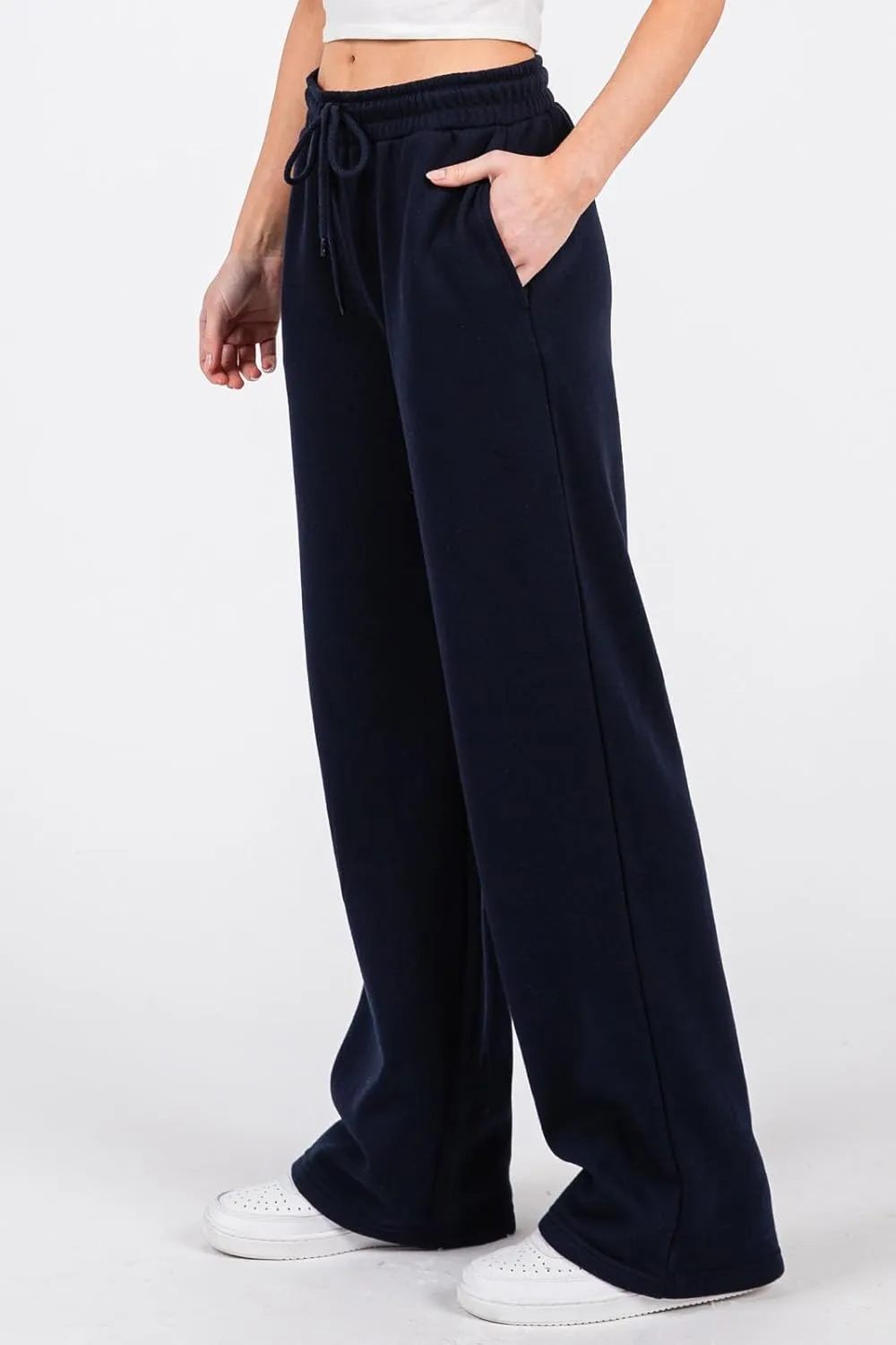 Urban Look High Rise Straight Leg Cotton Fleece Lined Sweatpants