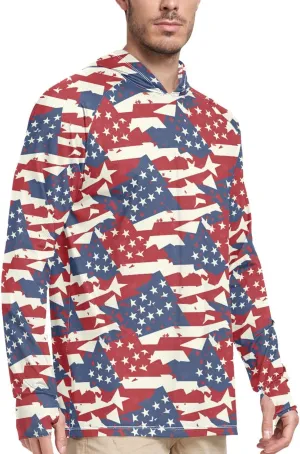 USA Flags Style Men's Sun Protection Hoodie Long Sleeve UPF 50   Mens Sun Shirt Fishing Shirtss for Men Mens Rash Guard