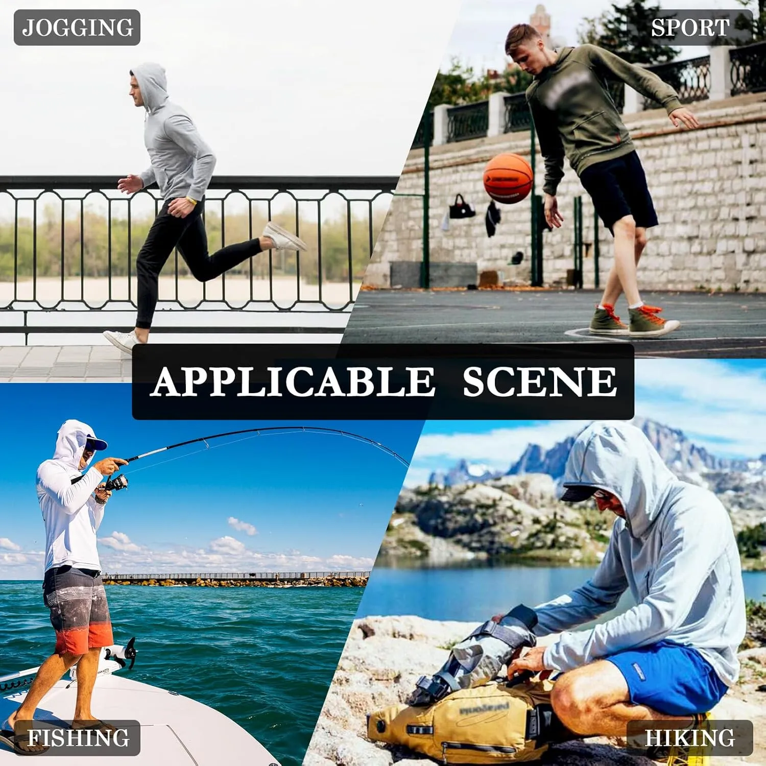 USA Flags Style Men's Sun Protection Hoodie Long Sleeve UPF 50   Mens Sun Shirt Fishing Shirtss for Men Mens Rash Guard