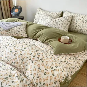 V-intage Bedding Set (No Filler) Soft Fall/Winter Thickened Duvet Cover Sheet Pillowcase Full Size Queen Size Duvet Cover Set(B,Twin 3pcs)