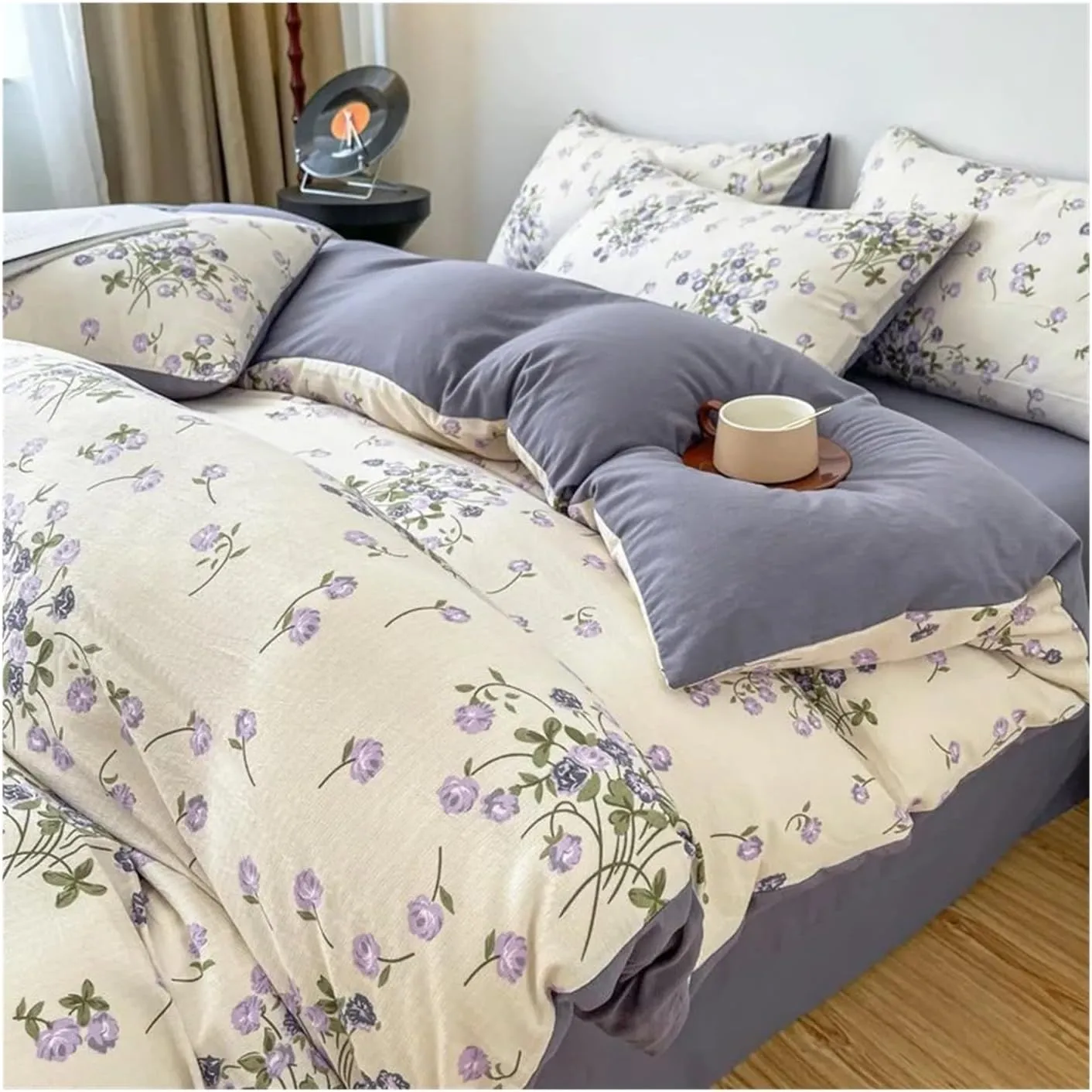 V-intage Bedding Set (No Filler) Soft Fall/Winter Thickened Duvet Cover Sheet Pillowcase Full Size Queen Size Duvet Cover Set(B,Twin 3pcs)