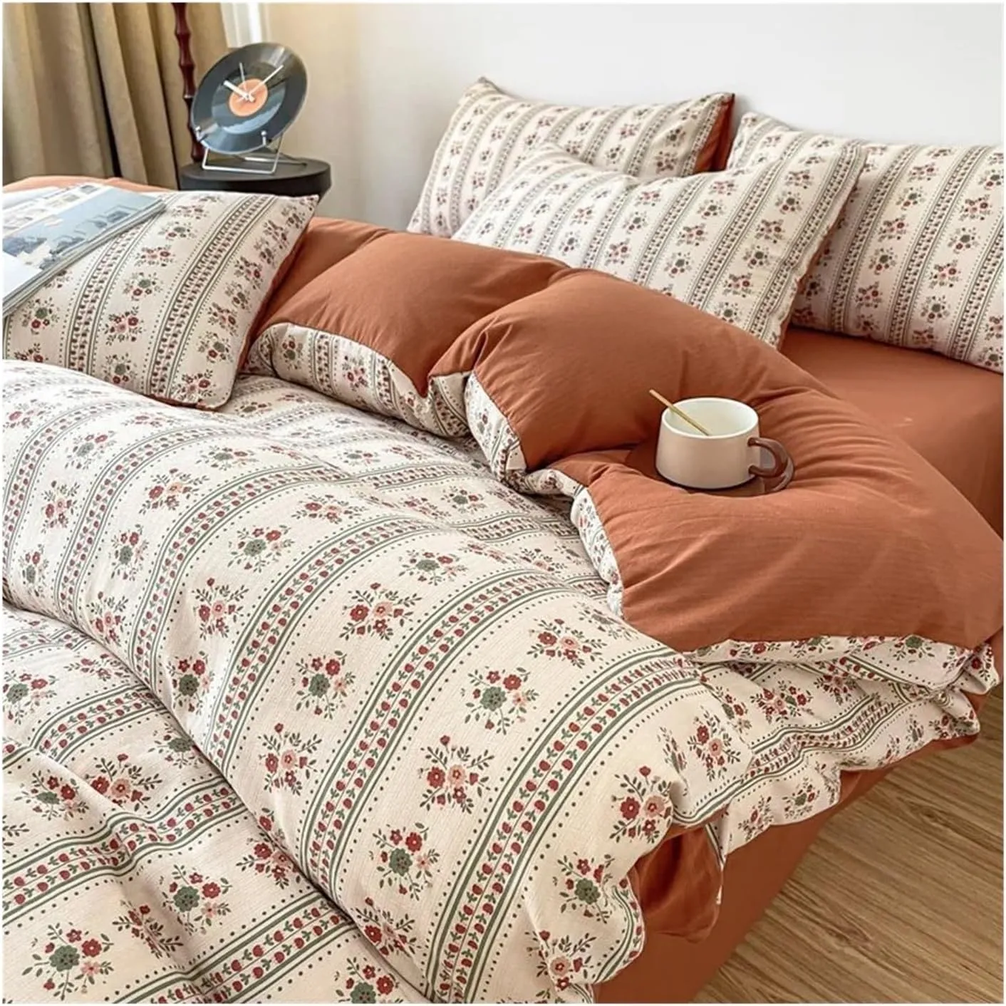 V-intage Bedding Set (No Filler) Soft Fall/Winter Thickened Duvet Cover Sheet Pillowcase Full Size Queen Size Duvet Cover Set(B,Twin 3pcs)