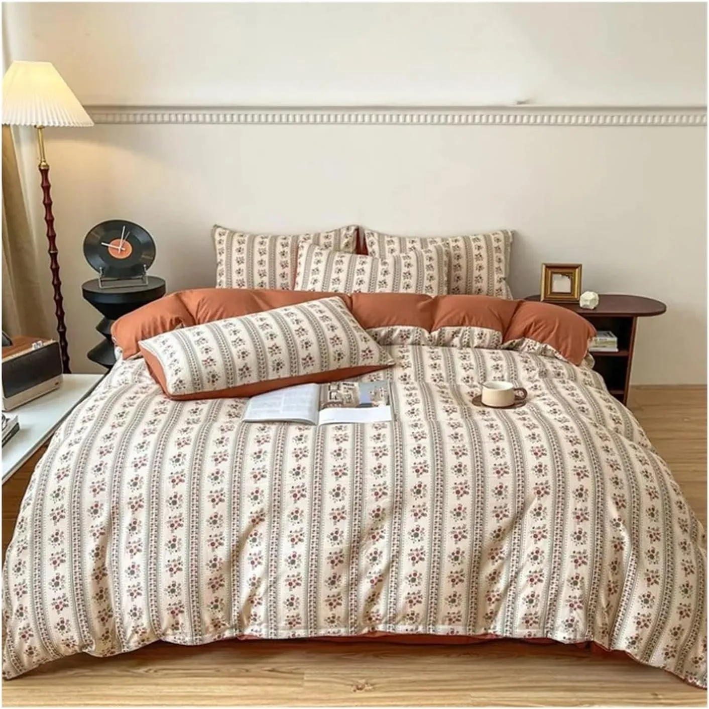 V-intage Bedding Set (No Filler) Soft Fall/Winter Thickened Duvet Cover Sheet Pillowcase Full Size Queen Size Duvet Cover Set(B,Twin 3pcs)