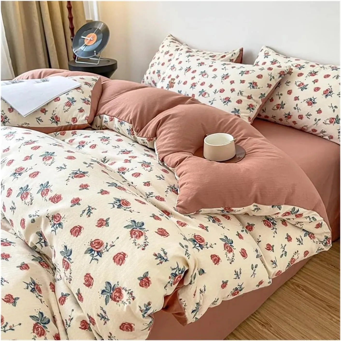 V-intage Bedding Set (No Filler) Soft Fall/Winter Thickened Duvet Cover Sheet Pillowcase Full Size Queen Size Duvet Cover Set(B,Twin 3pcs)