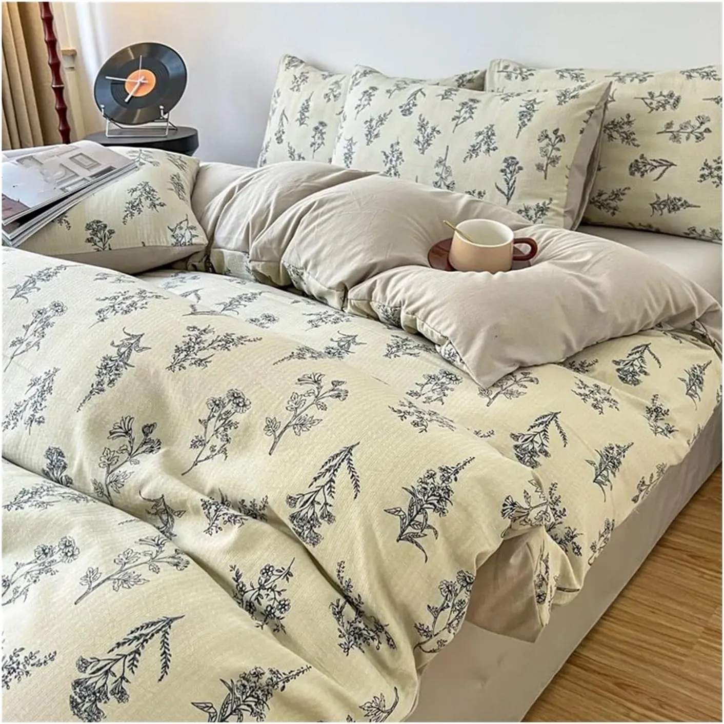 V-intage Bedding Set (No Filler) Soft Fall/Winter Thickened Duvet Cover Sheet Pillowcase Full Size Queen Size Duvet Cover Set(B,Twin 3pcs)