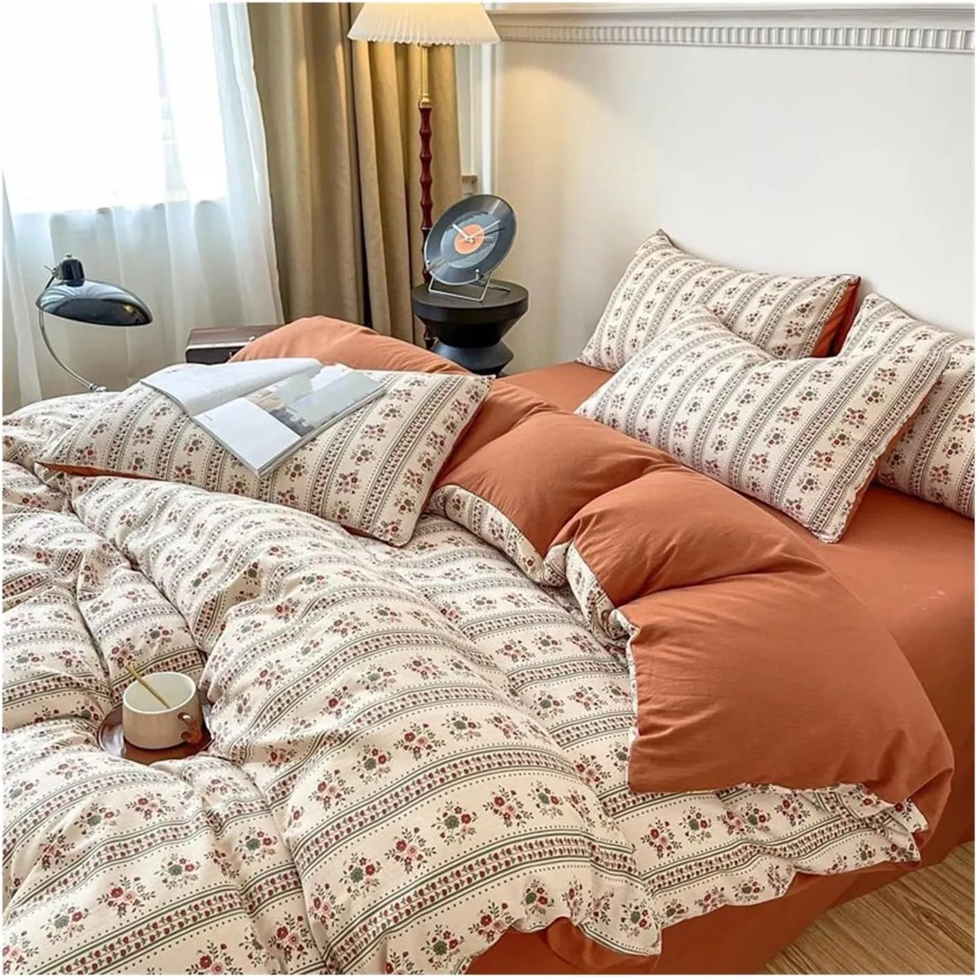 V-intage Bedding Set (No Filler) Soft Fall/Winter Thickened Duvet Cover Sheet Pillowcase Full Size Queen Size Duvet Cover Set(B,Twin 3pcs)