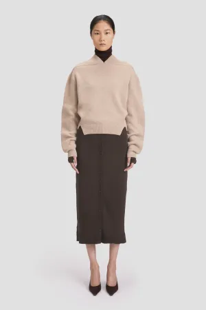 V-Neck Yoke Detail Jumper In Sand