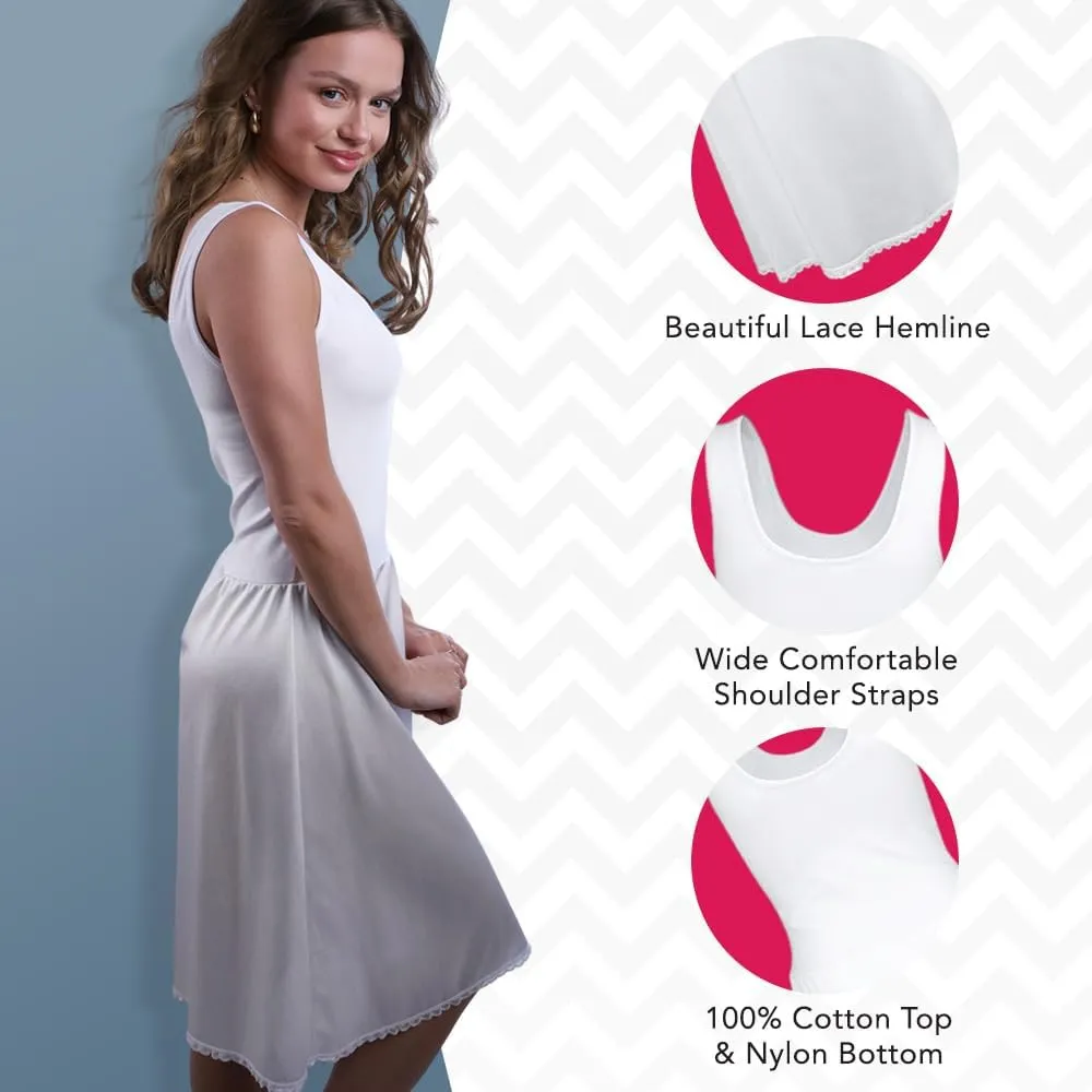 Valair Comfortable Women’s Slip for Under Dresses Bottom: Non-Cling Nylon Top: Comfy Cotton