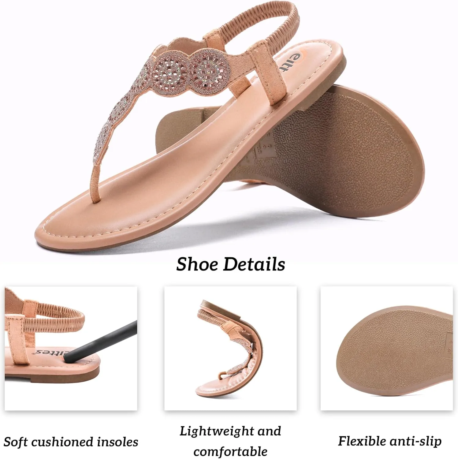 Veittes Women's Flat Slide Sandals - Fashionable Elastic Ankle Strap Comfortable Flat Summer Sandals.