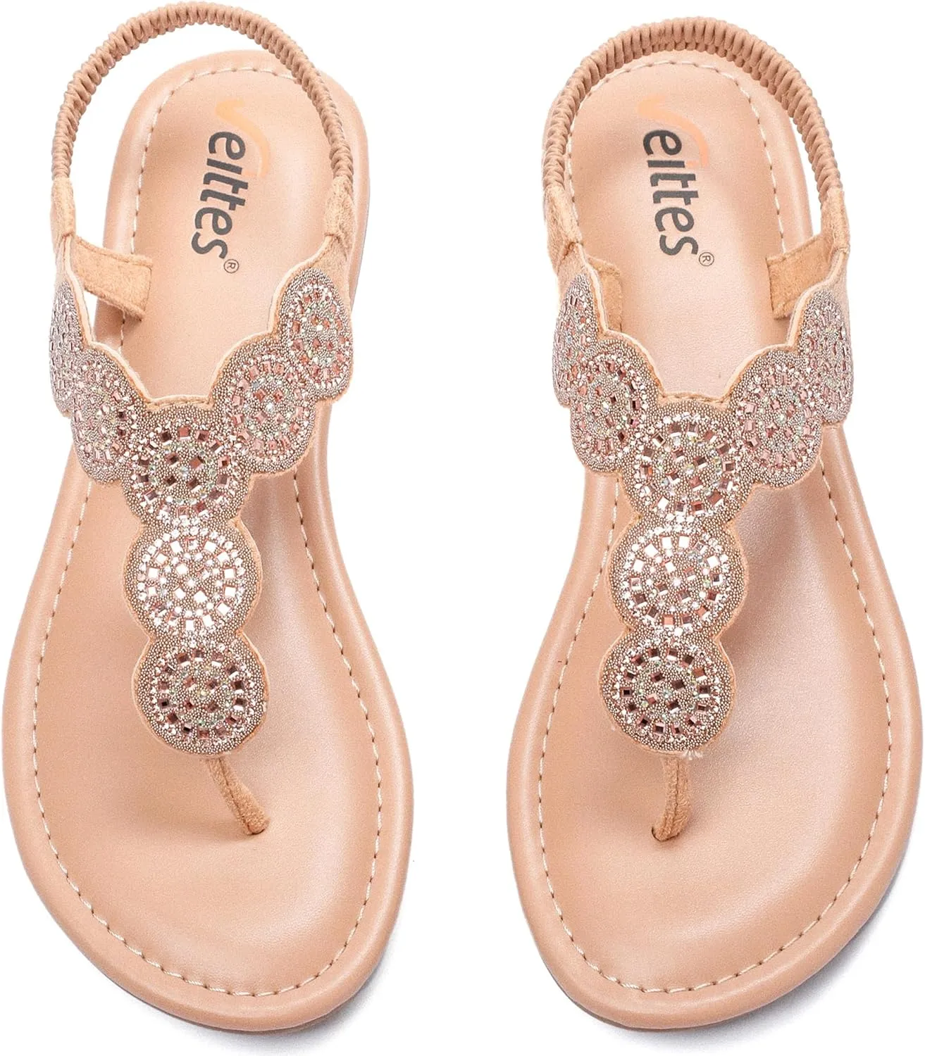 Veittes Women's Flat Slide Sandals - Fashionable Elastic Ankle Strap Comfortable Flat Summer Sandals.