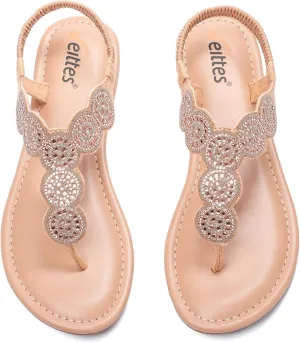 Veittes Women's Flat Slide Sandals - Fashionable Elastic Ankle Strap Comfortable Flat Summer Sandals.