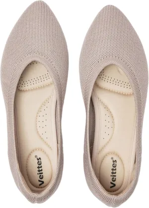 Veittes Women's Wide Width Flats Shoes, Comfortable Breathable Soft Ladies Slip on Knitted Ballet Shoes.