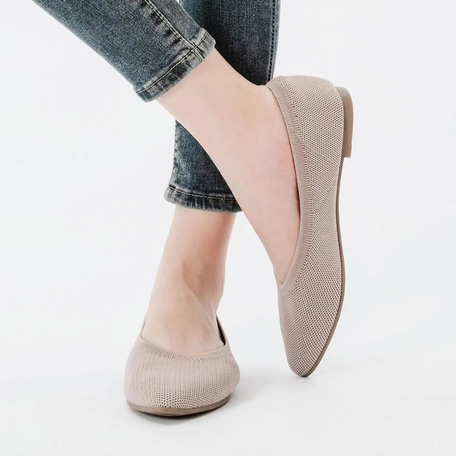 Veittes Women's Wide Width Flats Shoes, Comfortable Breathable Soft Ladies Slip on Knitted Ballet Shoes.