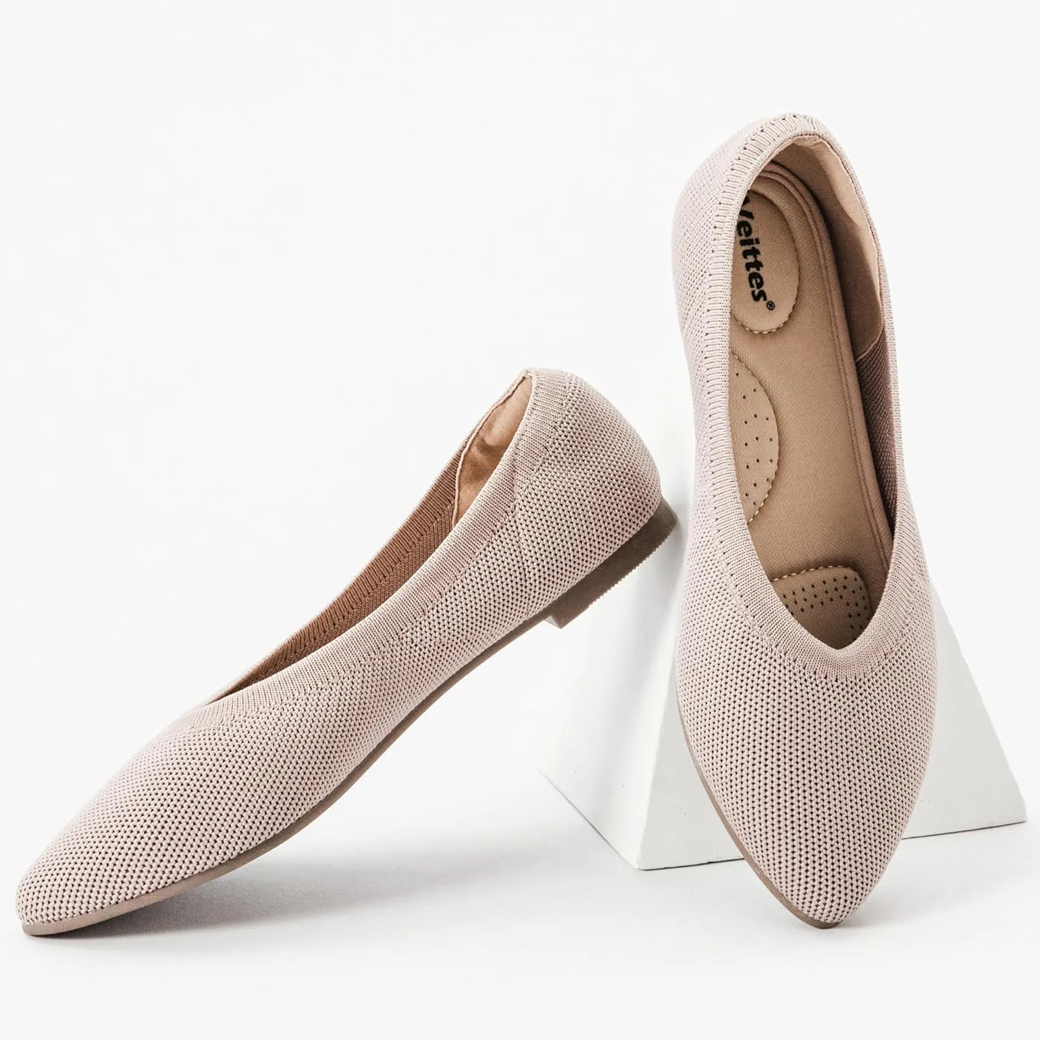 Veittes Women's Wide Width Flats Shoes, Comfortable Breathable Soft Ladies Slip on Knitted Ballet Shoes.
