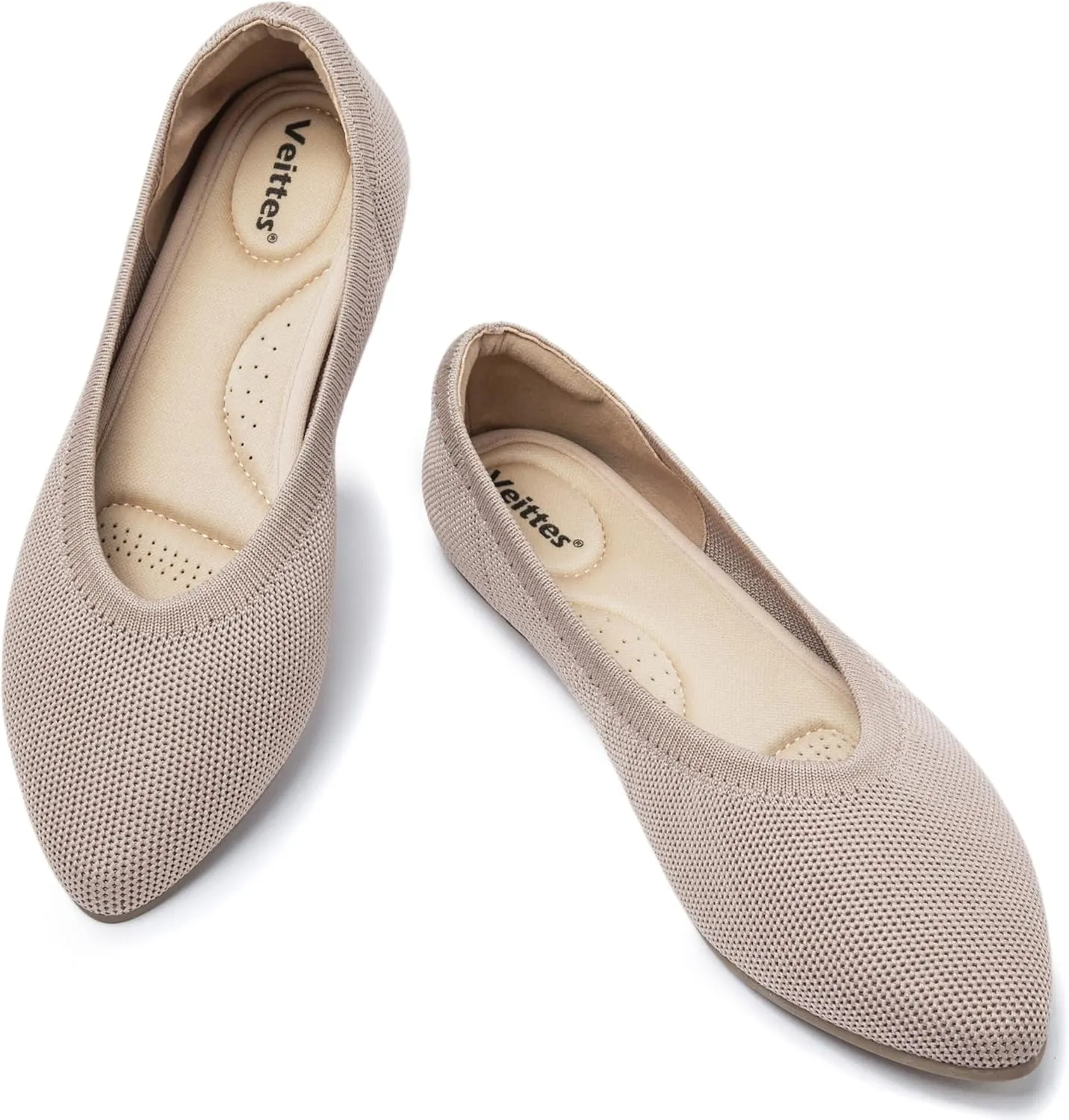 Veittes Women's Wide Width Flats Shoes, Comfortable Breathable Soft Ladies Slip on Knitted Ballet Shoes.