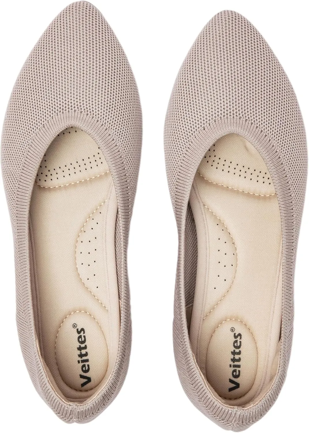 Veittes Women's Wide Width Flats Shoes, Comfortable Breathable Soft Ladies Slip on Knitted Ballet Shoes.