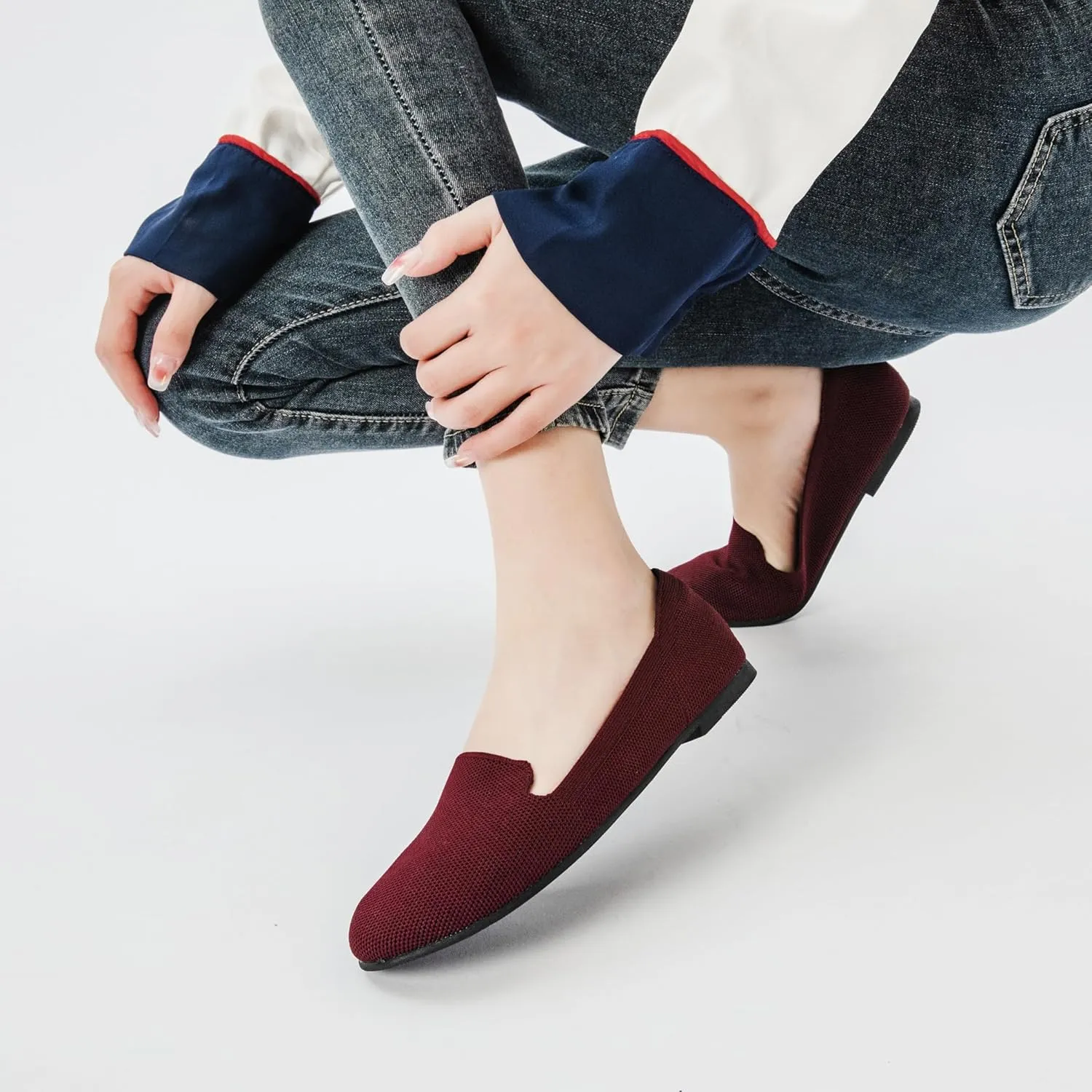 Veittes Women's Wide Width Flats Shoes,Dressy Comfortable Shoes,Soft Ladies Elegant Slip on Round Toe Knitted Ballet Shoes.