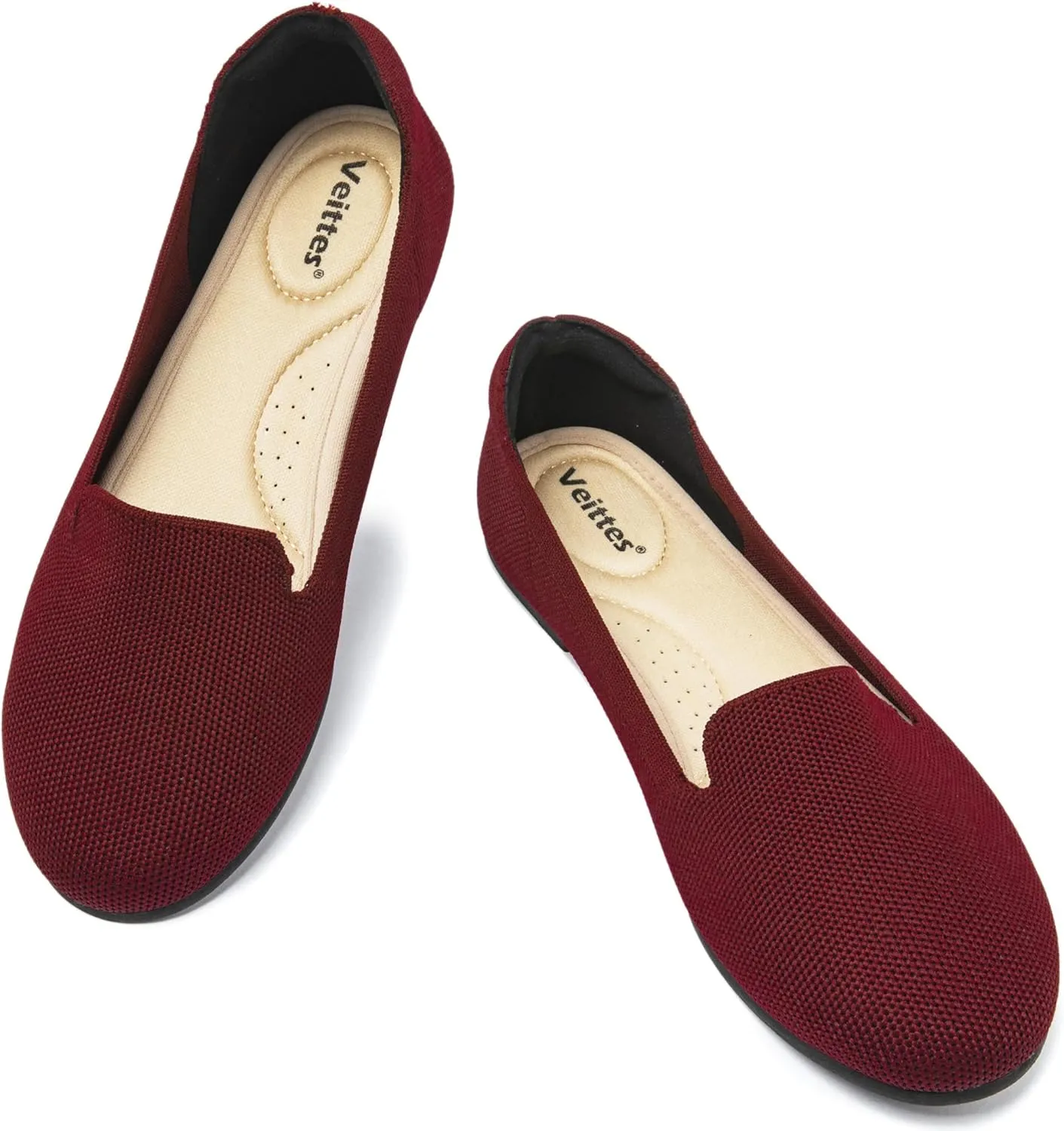 Veittes Women's Wide Width Flats Shoes,Dressy Comfortable Shoes,Soft Ladies Elegant Slip on Round Toe Knitted Ballet Shoes.