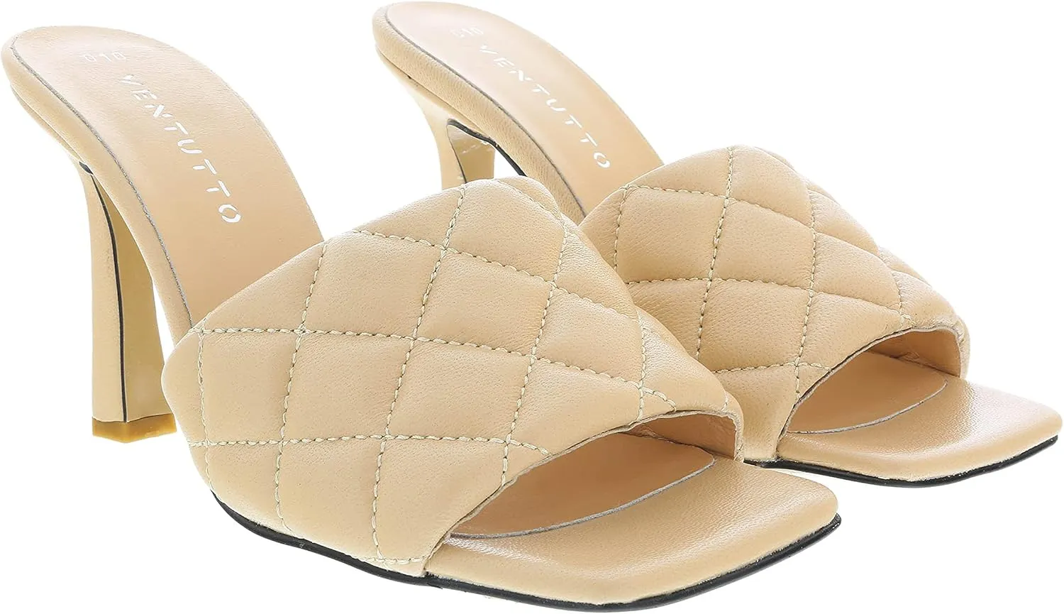 Ventutto Sand Quilted High Heel Leather Mule- for womens