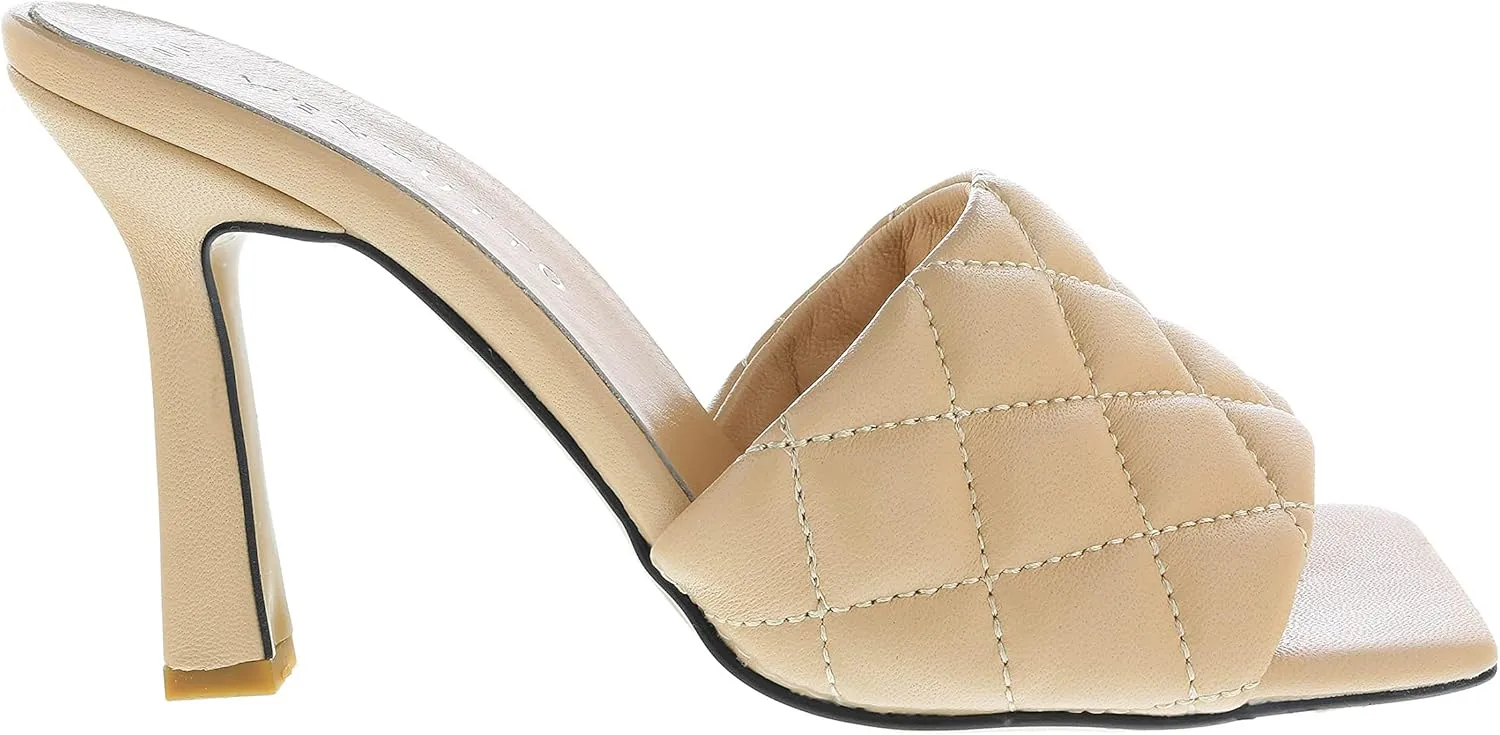 Ventutto Sand Quilted High Heel Leather Mule- for womens