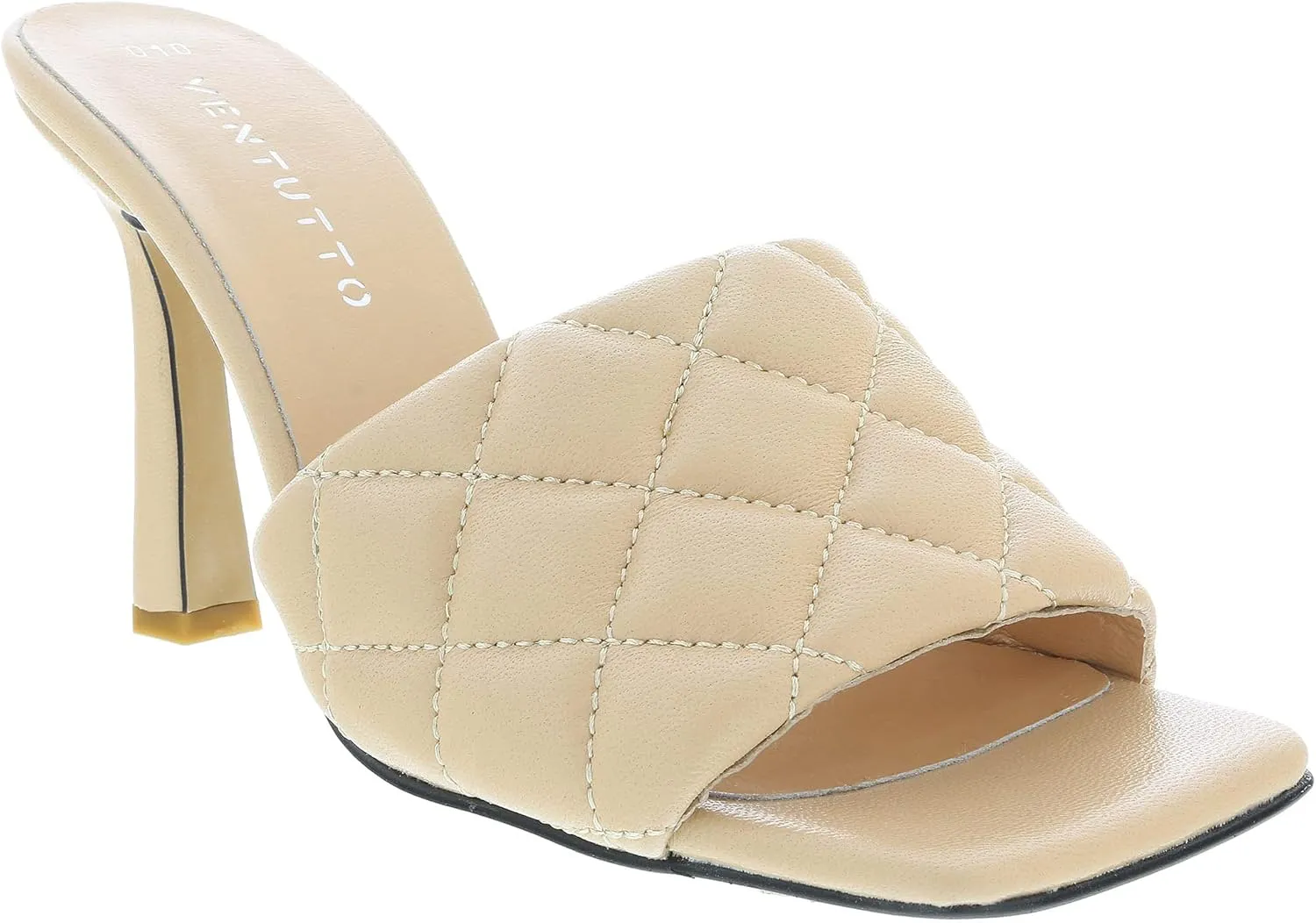Ventutto Sand Quilted High Heel Leather Mule- for womens