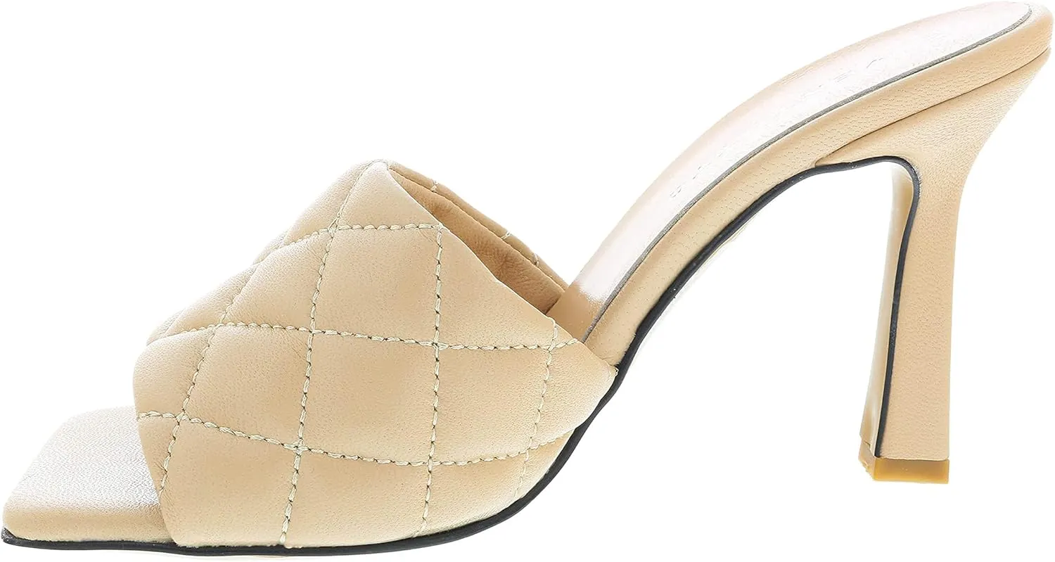 Ventutto Sand Quilted High Heel Leather Mule- for womens