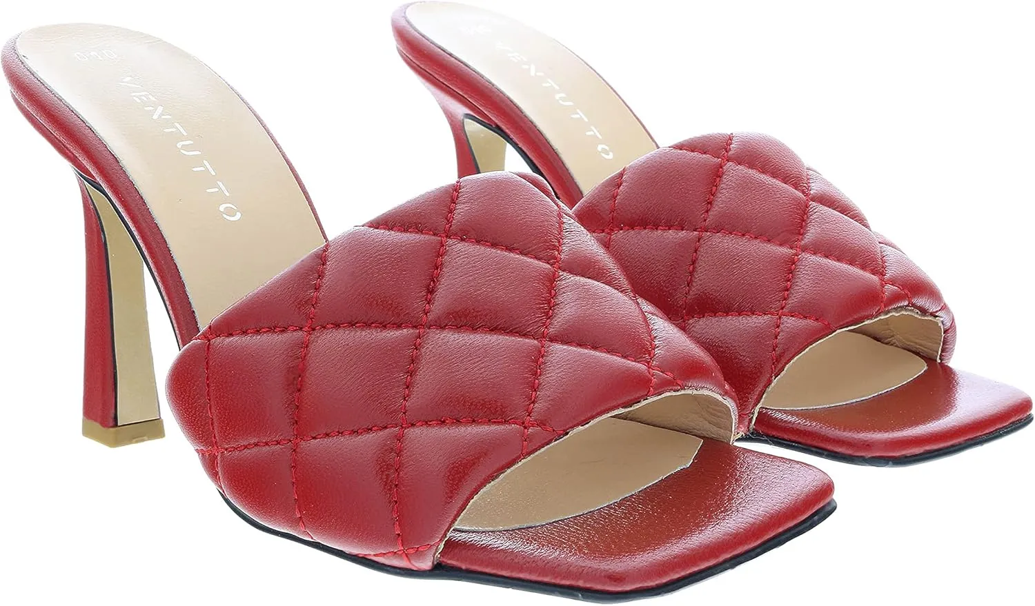 Ventutto Sand Quilted High Heel Leather Mule- for womens