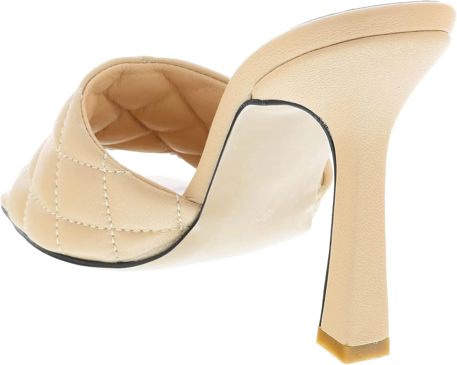 Ventutto Sand Quilted High Heel Leather Mule- for womens