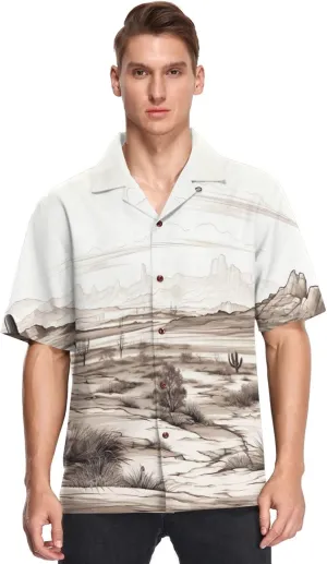Vintage Desert View Hawaiian Shirt for Men Casual Button Down Short Sleeve Funky Shirt for Summer-XXL
