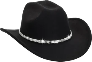 Vintage Western Cowboy Hat for Men Women - Wide Brim Cowgirl Fedora Bling Hats with Diamonds M