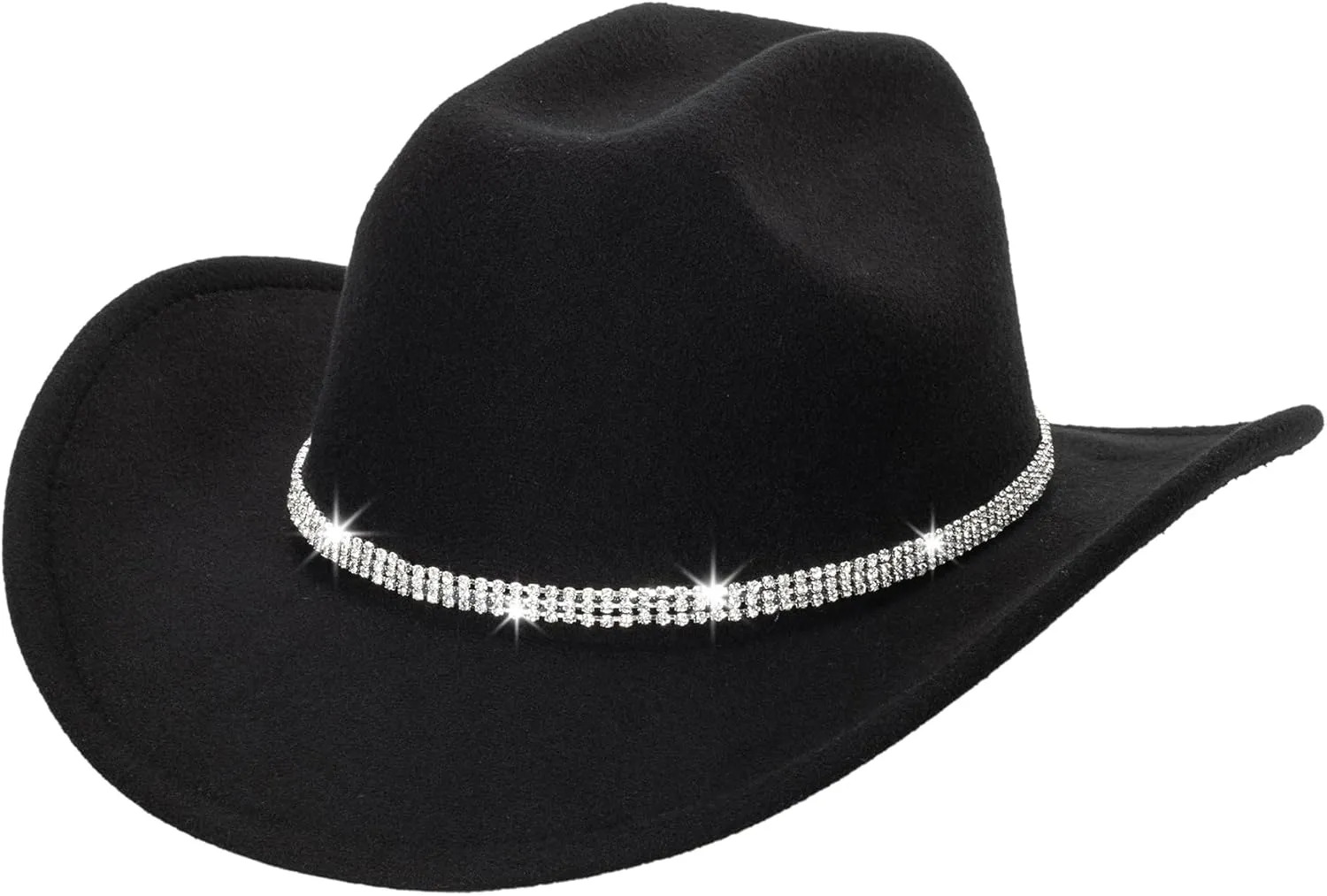 Vintage Western Cowboy Hat for Men Women - Wide Brim Cowgirl Fedora Bling Hats with Diamonds M