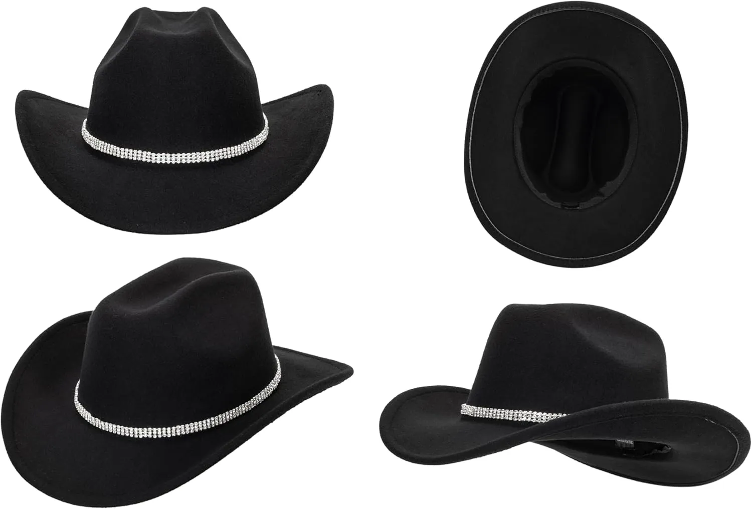 Vintage Western Cowboy Hat for Men Women - Wide Brim Cowgirl Fedora Bling Hats with Diamonds M