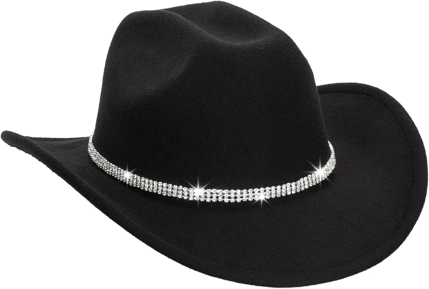 Vintage Western Cowboy Hat for Men Women - Wide Brim Cowgirl Fedora Bling Hats with Diamonds M