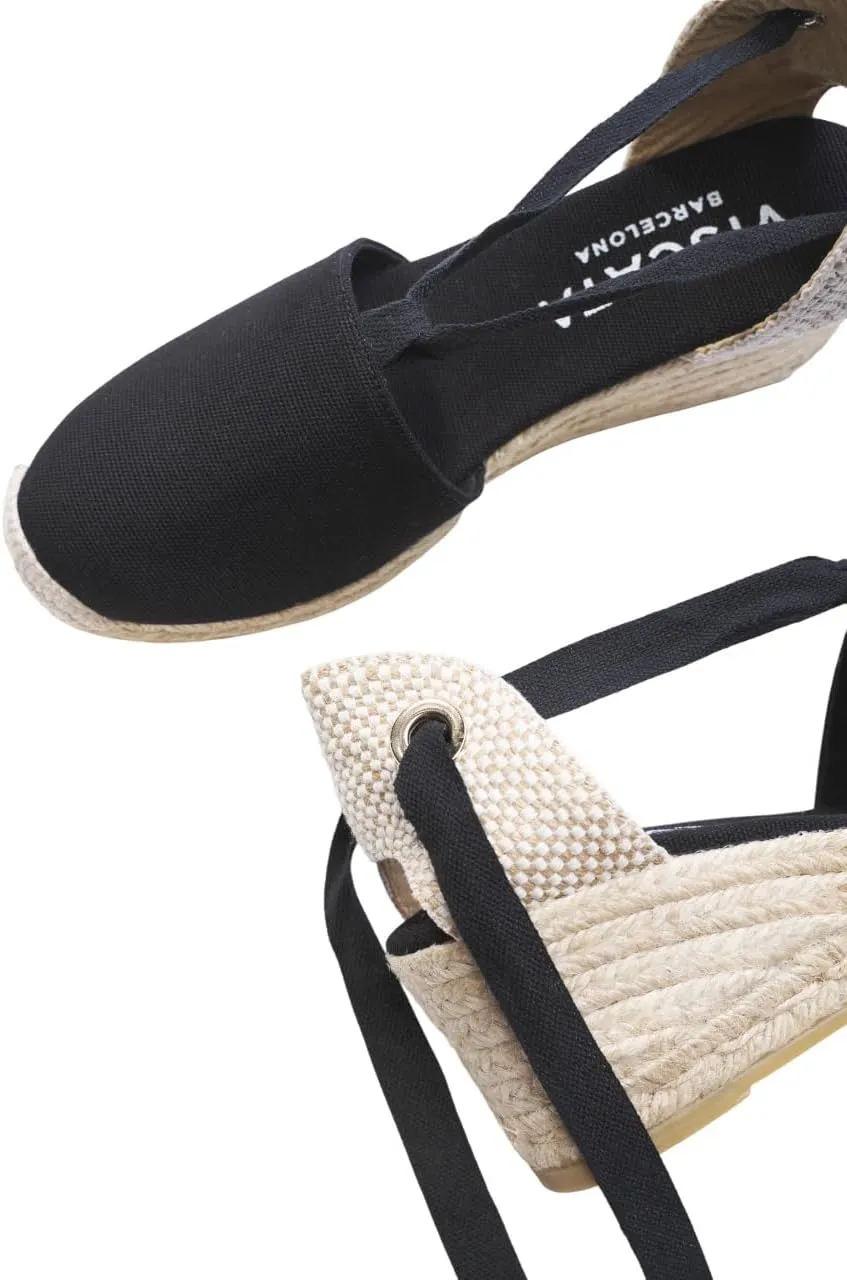 VISCATA Escala Espadrille Canvas Wedges with Sleek Ankle Laces Women's Lace Up Shoes Handmade in Spain Organic Cotton Canvas and 100% Natural Jute Midsole for All Occasions
