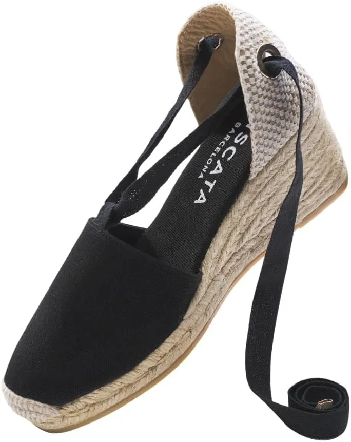 VISCATA Escala Espadrille Canvas Wedges with Sleek Ankle Laces Women's Lace Up Shoes Handmade in Spain Organic Cotton Canvas and 100% Natural Jute Midsole for All Occasions